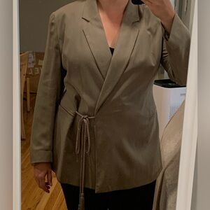 Henri Bendel Olive Blazer with Tie Detail